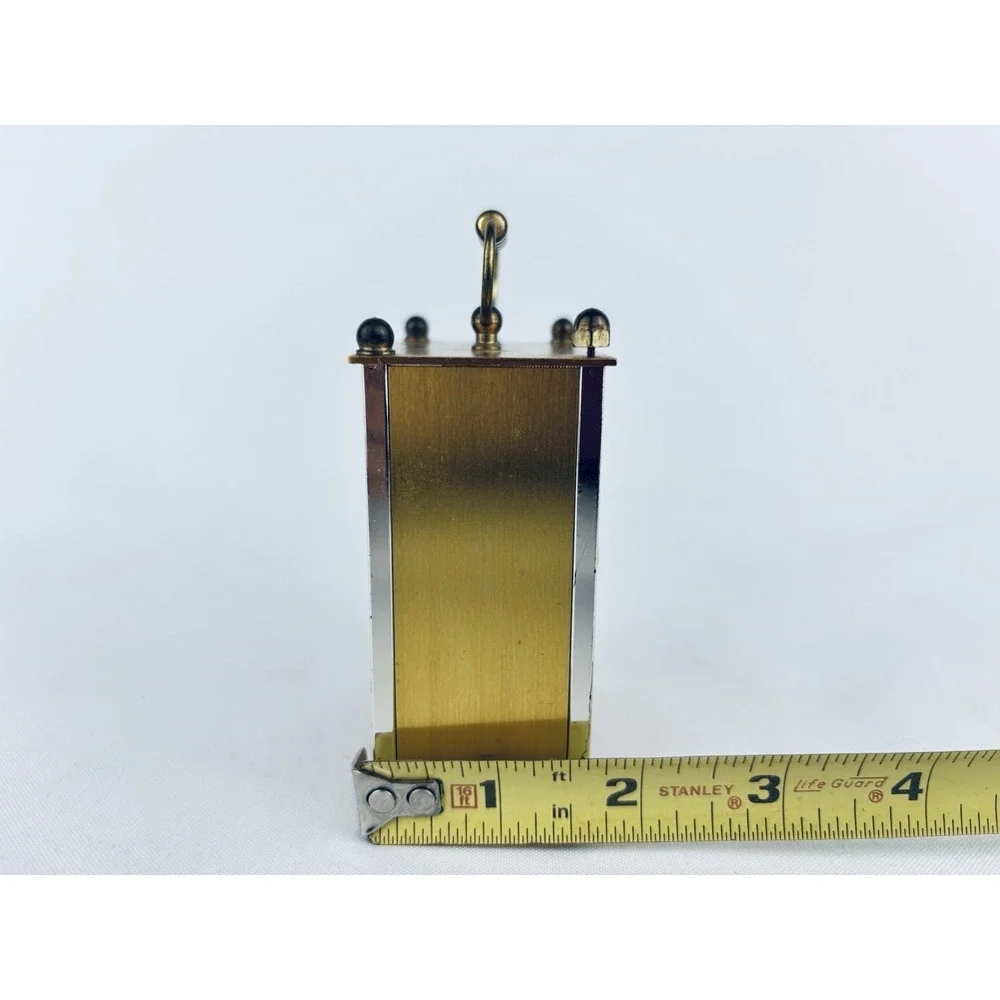 Quartz Gold Rectangle Desk Clock Roman Numerals Metal Glass - Vintage Works!